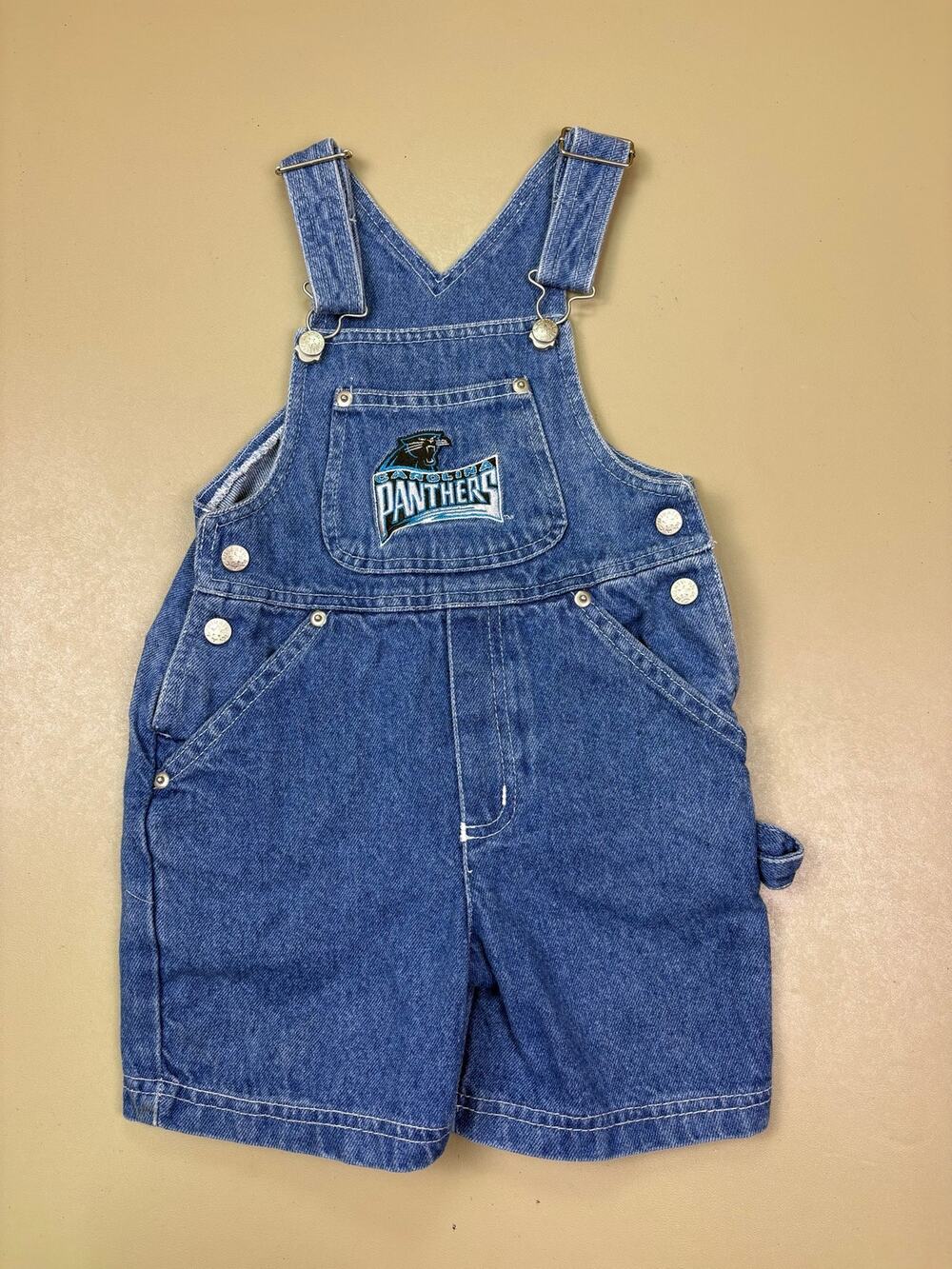 Vintage Carolina Panthers Toddler 3T Denim Shortalls Overalls NFL Football